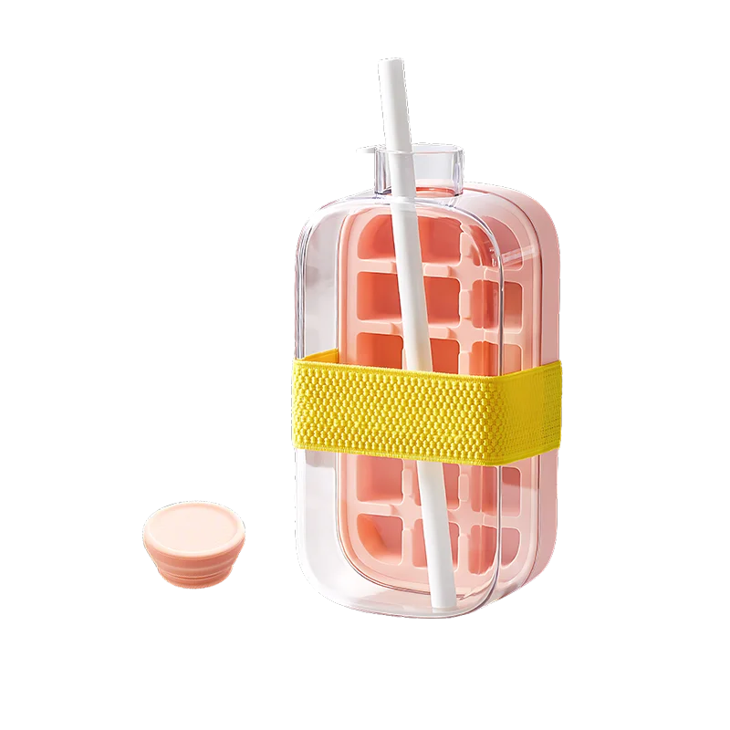 500/800Ml Portable Ice Cube Tray Bottle with Lid Silicone One-Click Ice Mold Bottle Cooler Cup NO Touch DIY Fruit Juice Cup