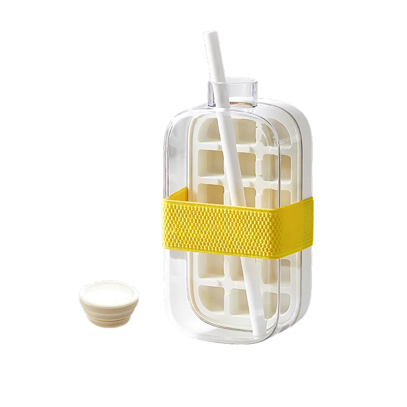 500/800Ml Portable Ice Cube Tray Bottle with Lid Silicone One-Click Ice Mold Bottle Cooler Cup NO Touch DIY Fruit Juice Cup