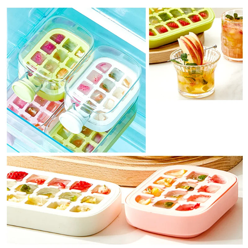 500/800Ml Portable Ice Cube Tray Bottle with Lid Silicone One-Click Ice Mold Bottle Cooler Cup NO Touch DIY Fruit Juice Cup