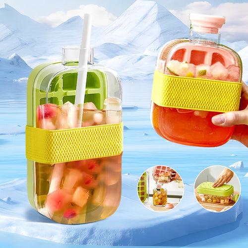 500/800Ml Portable Ice Cube Tray Bottle with Lid Silicone One-Click Ice Mold Bottle Cooler Cup NO Touch DIY Fruit Juice Cup