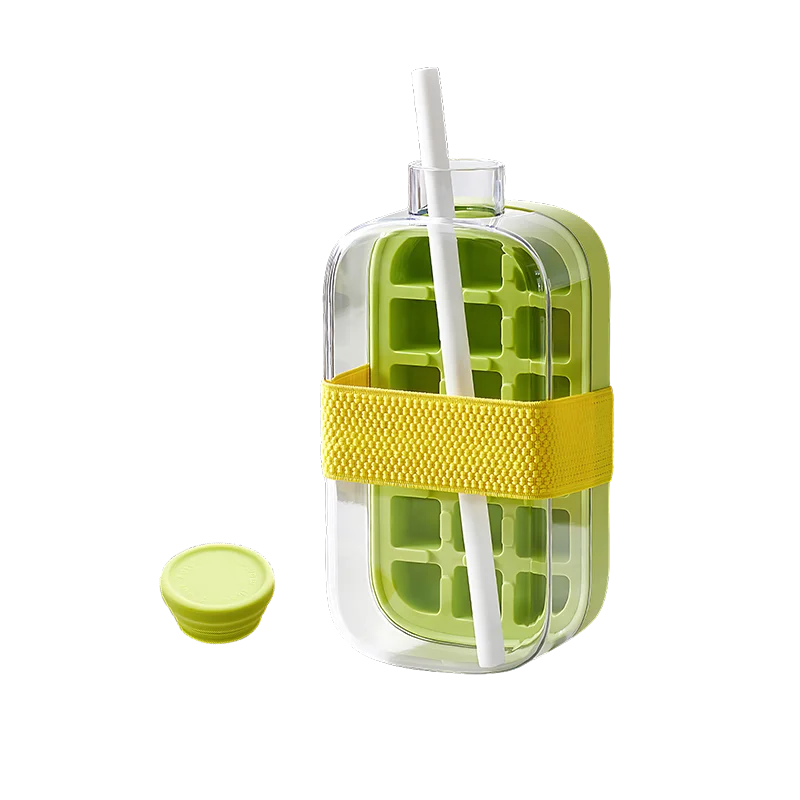 500/800Ml Portable Ice Cube Tray Bottle with Lid Silicone One-Click Ice Mold Bottle Cooler Cup NO Touch DIY Fruit Juice Cup